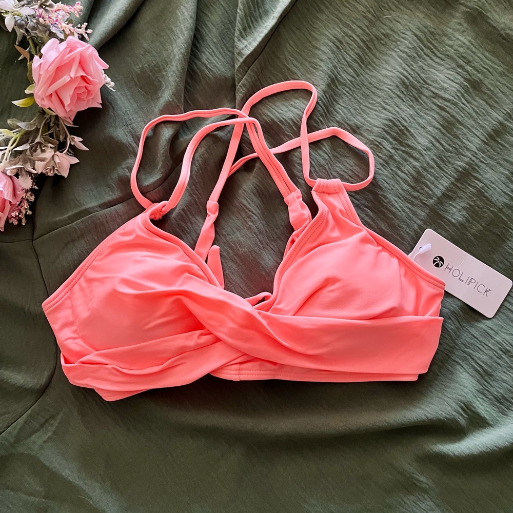 Coral Cross-Back Bikini Top